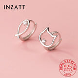 925 Silver Zircon Cat Fish Stud Earrings Women Classic Jewelry