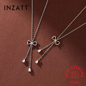 925 Silver Zircon Tassel Bowknot Necklace for Women