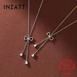 925 Silver Zircon Tassel Bowknot Necklace for Women