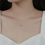 925 Silver Zircon Tassel Bowknot Necklace for Women
