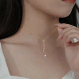 925 Silver Zircon Tassel Bowknot Necklace for Women