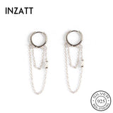 925 Silver Zircon Chain Tassel Hoop Earrings for Women Party Fine Jewelry