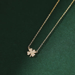 Real 925 Silver Zircon Clover Choker Necklace Women Classic Jewelry