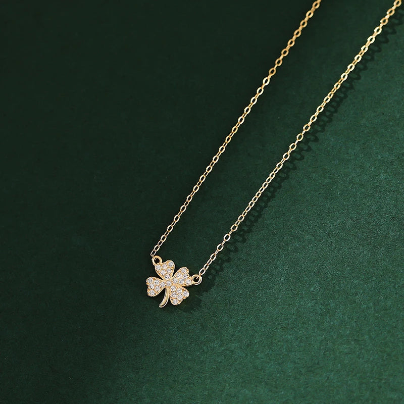 Real 925 Silver Zircon Clover Choker Necklace Women Classic Jewelry