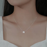 Real 925 Silver Zircon Clover Choker Necklace Women Classic Jewelry