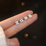 925 Silver Zircon Clover Stud Earrings OL Fine Jewelry