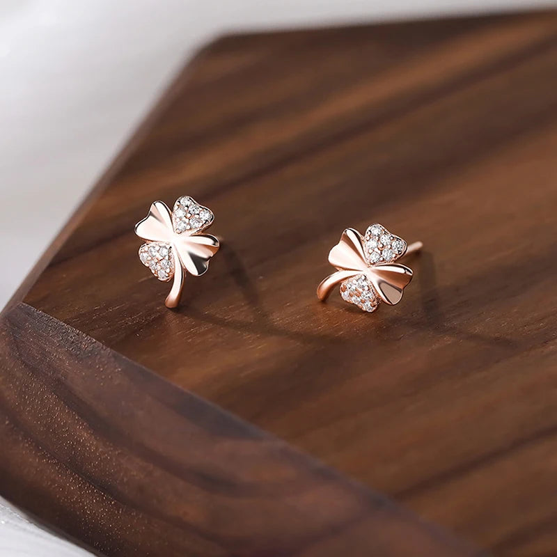 925 Silver Zircon Clover Stud Earrings OL Fine Jewelry