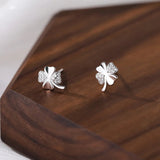 925 Silver Zircon Clover Stud Earrings OL Fine Jewelry