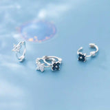 925 Silver Zircon Clover Hoop Earrings Fine Jewelry