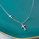 925 Silver Zircon Cross Choker Necklace for Women