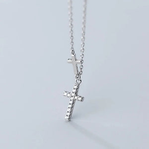 925 Silver Zircon Cross Choker Necklace for Women