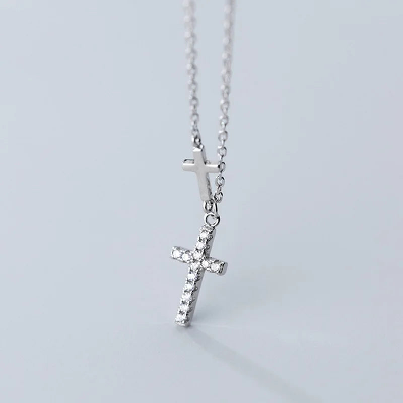 925 Silver Zircon Cross Choker Necklace for Women