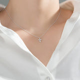 925 Silver Zircon Cross Pendant Choker Necklace PUNK Fine Jewelry