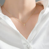 925 Silver Zircon Cross Pendant Choker Necklace PUNK Fine Jewelry