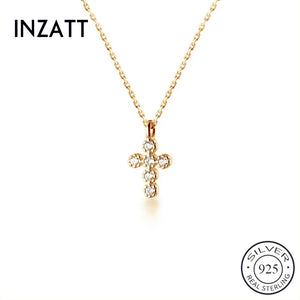 925 Silver Zircon Cross Pendant Choker Necklace PUNK Fine Jewelry
