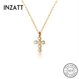 925 Silver Zircon Cross Pendant Choker Necklace PUNK Fine Jewelry