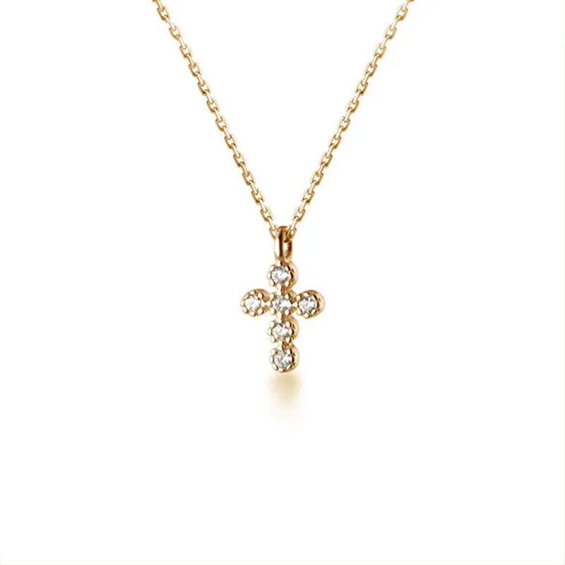 925 Silver Zircon Cross Pendant Choker Necklace PUNK Fine Jewelry