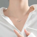 925 Silver Zircon Cross X Pendant Choker Necklace Women Bohemian Jewelry