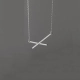 925 Silver Zircon Cross X Pendant Choker Necklace Women Bohemian Jewelry