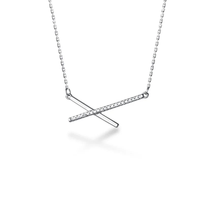 925 Silver Zircon Cross X Pendant Choker Necklace Women Bohemian Jewelry