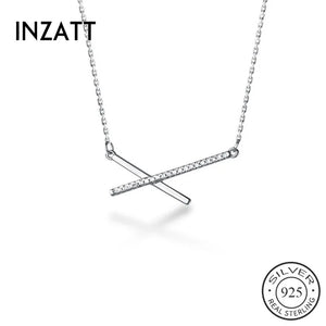 925 Silver Zircon Cross X Pendant Choker Necklace Women Bohemian Jewelry