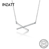 925 Silver Zircon Cross X Pendant Choker Necklace Women Bohemian Jewelry