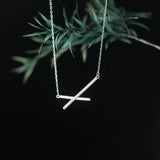 925 Silver Zircon Cross X Pendant Choker Necklace Women Bohemian Jewelry