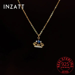 925 Silver Zircon Crown Pendant Choker Necklace for Women