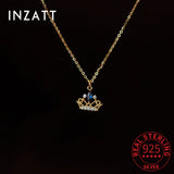 925 Silver Zircon Crown Pendant Choker Necklace for Women