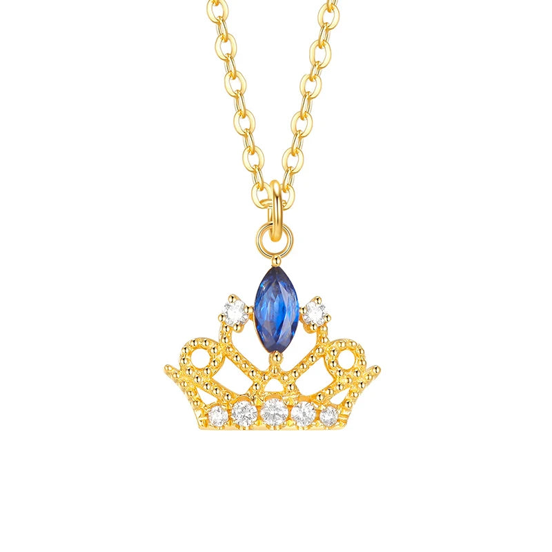 925 Silver Zircon Crown Pendant Choker Necklace for Women