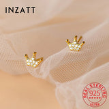 925 Silver Zircon Crown Stud Earrings Classic Fine Jewelry