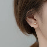 925 Silver Zircon Crown Stud Earrings Classic Fine Jewelry