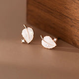 925 Silver Zircon Enamel Leaves Stud Earrings Women Plant Jewelry