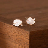 925 Silver Zircon Enamel Leaves Stud Earrings Women Plant Jewelry