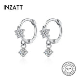 925 Sterling Silver Zircon Flower Hoop Earrings Women Party Jewelry
