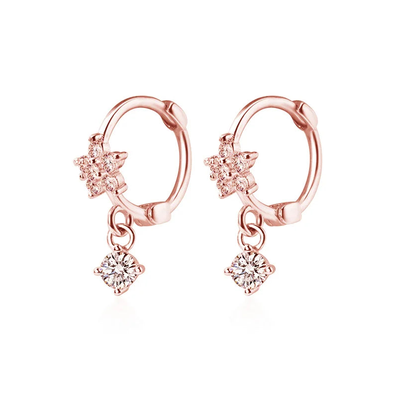 925 Sterling Silver Zircon Flower Hoop Earrings Women Party Jewelry