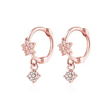 925 Sterling Silver Zircon Flower Hoop Earrings Women Party Jewelry