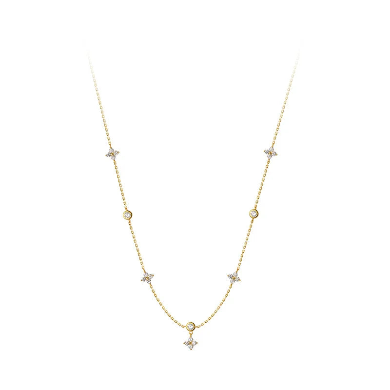 925 Silver Zircon Flower Choker Necklace Women Bohemian Jewelry