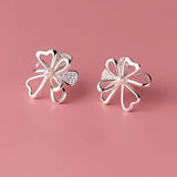 925 Silver Zircon Flower Stud Earrings Women Fine Jewelry