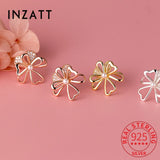 925 Silver Zircon Flower Stud Earrings Women Fine Jewelry