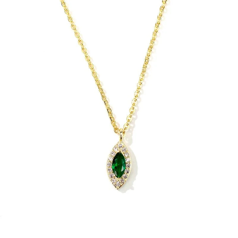 Real 925 Silver Zircon Green Eye Choker Necklace Women Fine Jewelry
