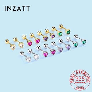 925 Silver Zircon Heart Stud Earrings Women Fine Jewelry