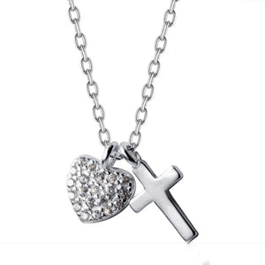 925 Silver Zircon Heart Cross Choker Necklace for Women