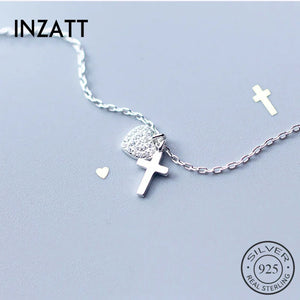 925 Silver Zircon Heart Cross Choker Necklace for Women