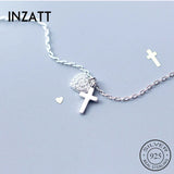 925 Silver Zircon Heart Cross Choker Necklace for Women