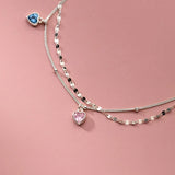 925 Silver Zircon Heart Double-layer Bracelet Women Fine Jewelry