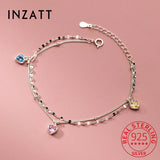 925 Silver Zircon Heart Double-layer Bracelet Women Fine Jewelry