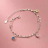 925 Silver Zircon Heart Double-layer Bracelet Women Fine Jewelry