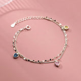 925 Silver Zircon Heart Double-layer Bracelet Women Fine Jewelry