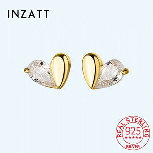 925 Silver Zircon Heart Stud Earrings for Women Party Jewelry